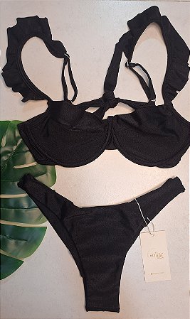 Biquíni babado com aro preto