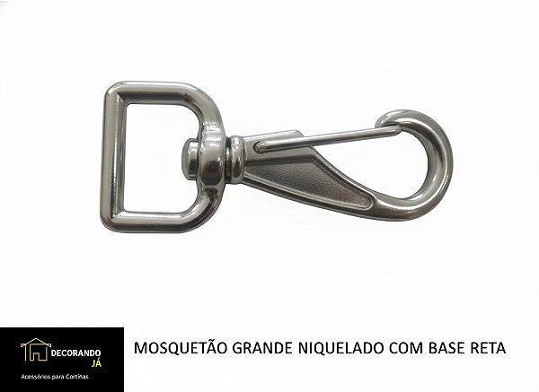 MOSQUETÃO GRANDE NIQUELADO - BASE RETA - COM 10 UNIDADES