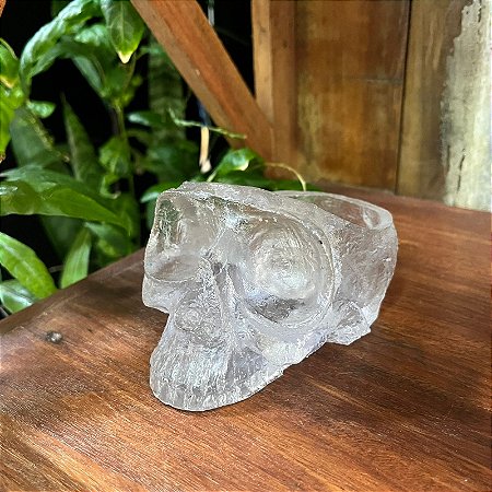 Caveira de Cristal em Resina Transparente - Castiçal 11cm