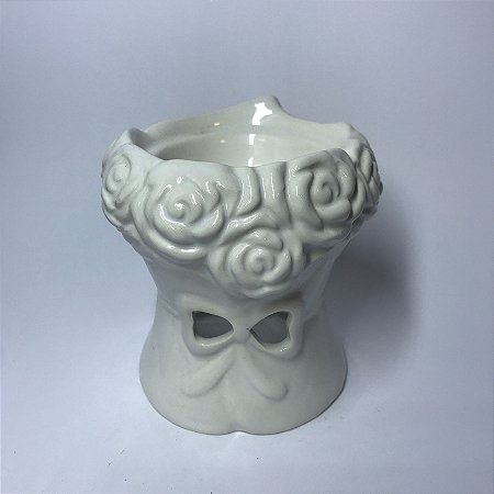Rechaud Buquê de Flores em Cerâmica - Branco