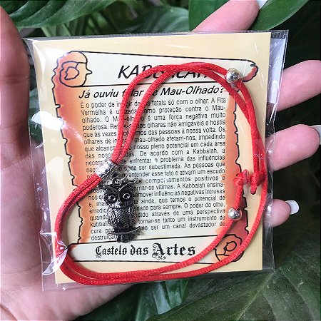 Pulseira Kabbalah Com Pingente Coruja - Proteção e Sorte
