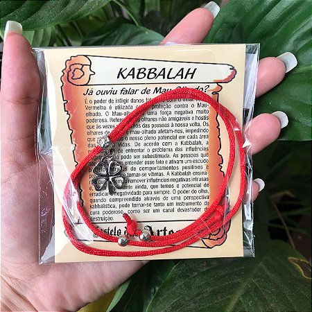 Pulseira Kabbalah Com Pingente Trevo 4 Folhas - Proteção e Sorte