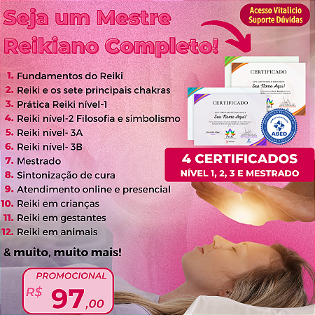 Curso de Reiki do Nivel 1 ao Mestrado Certificado pela ABRATH