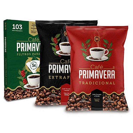 KIT com 1 Tradicional 500g + 1  Extraforte 500g + 1 Caixa de Filtro 20 unidades