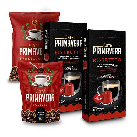 KIT com 2 Caixas Cápsula Ristretto + 1 Tradicional 250g + 1 Solúvel