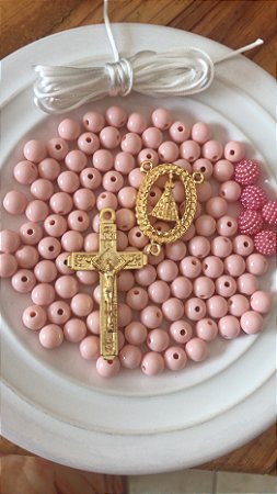 Kit terço bola lisa salmon