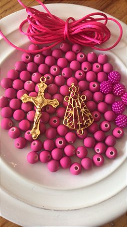 Kit terço bola emborachada Rosa Pink