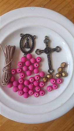 Kit terço bola emborachada rosa pink