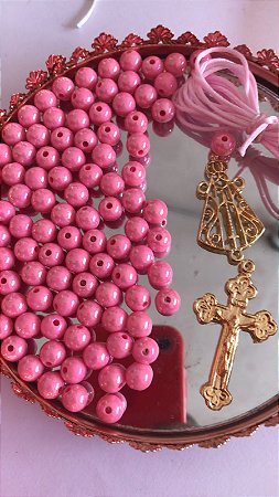 kit Terço Bola Irizada Rosa
