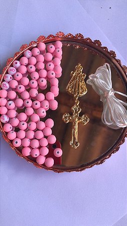 kit terço Nossa senhora aparecida/ dourado rosa bebê