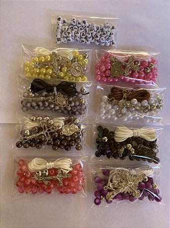 8 kits para terço com entremeio e cruz prata + letras