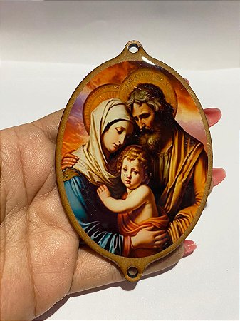 Medalha de madeira sagrada familia