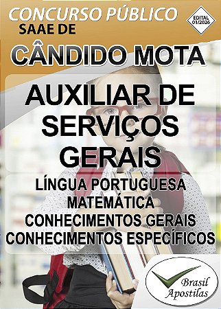 SAAE de Cândido Mota, SP - 2026 - Apostila para Auxiliar de Serviços Gerais, Motorista e Agente Administrativo