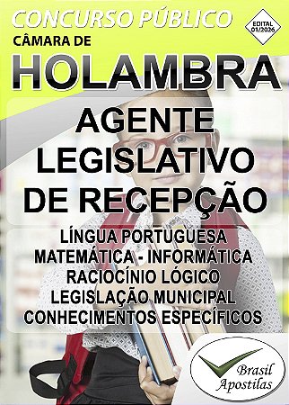 Câmara de Holambra, SP - 2026 - Apostila para Agente Legislativo de Recepção