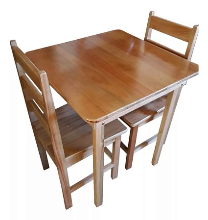 Mesa Fixa 80x80 Cm Quadrada Com 2 Cadeiras Em Madeira