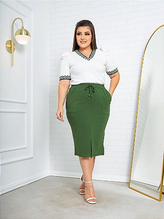 Conjunto Moletinho Comfy Saia Midi c/ Fenda e Bolsos Laterais