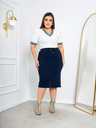 Conjunto Moletinho Comfy Saia Midi c/ Fenda e Bolsos Laterais