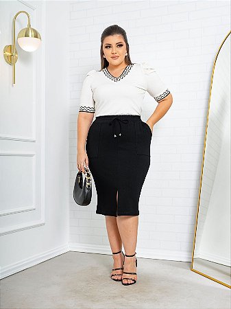 Conjunto Moletinho Comfy Saia Midi c/ Fenda e Bolsos Laterais