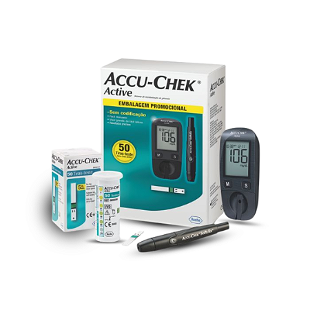 Kit Medidor de Glicemia Accu-chek Active Embalagem Promocional com 50 Tiras