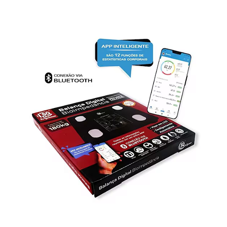 Balança Digital Corporal Bioimpedância Aplicativo Bluetooth