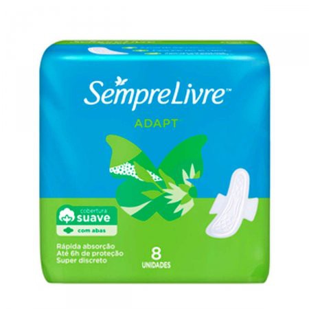 Absorvente Sempre Livre Adapt Cobertura Suave com Abas com 8 Unidades