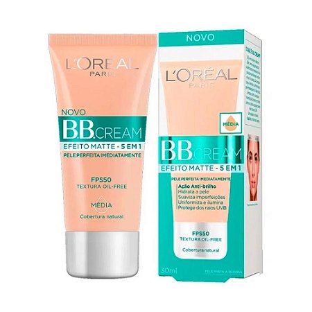 Base Facial BB Cream L'oreal Efeito Matte 5 em 1 Média FPS50 com 30ml