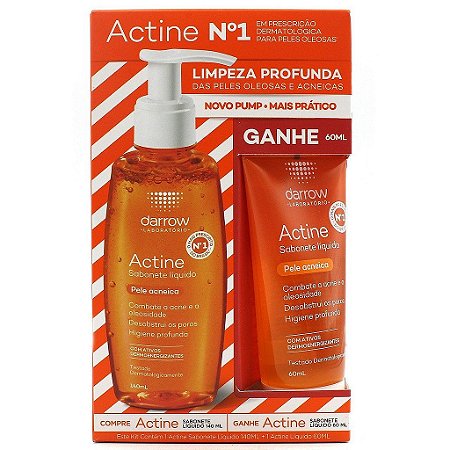 Sabonete Darrow Actine Pele Acneica líquido com 140mL + líquido com 60mL, grátis