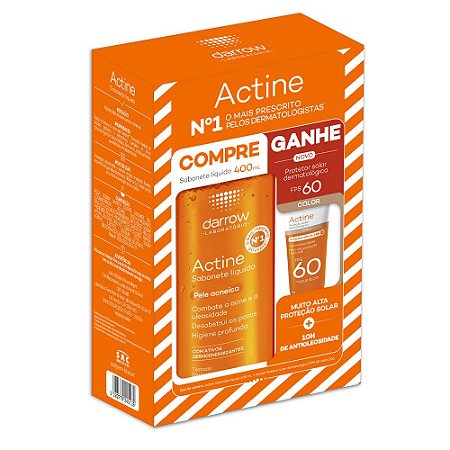 Sabonete Darrow Actine Pele Acneica líquido com 400mL + Protetor Solar Actine Color FPS60 20g, grátis