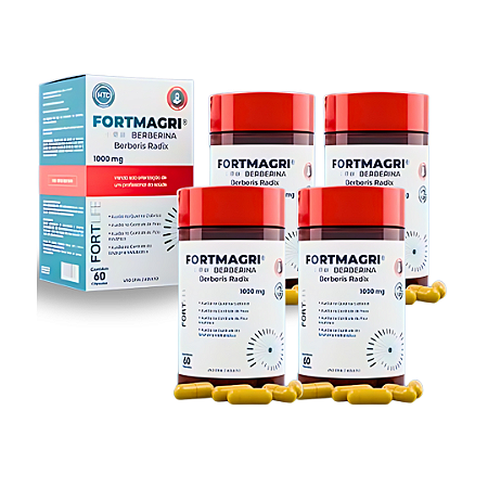 Leve Mais Por Menos - (Kit 4 Unidades) - Suplemento Fortmagri Berberina 1500mg Com 60 Cápsulas FortLife