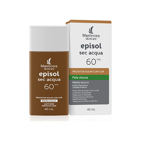 Protetor Solar Facial Episol Sec Acqua Com Cor FPS 60 Médio Escuro 40ml