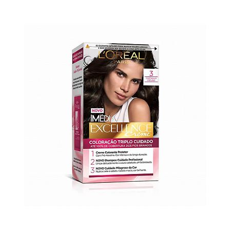 Tinta de Cabelo Imédia Excellence L'Oréal Paris Cor 3 Castanho Escuro