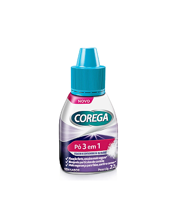 Fixador de Dentadura Corega em Pó 3 em 1 Forte Fixação Sem Sabor 22g