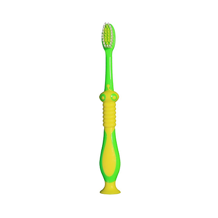 Escova Dental Infantil Macia Verde Com Capa e Ventosa +3 Anos Dino Green