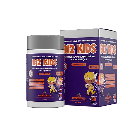 B12 Kids 280 mg Sabor Frutas Roxas 60 Comprimidos Mastigáveis Fortlife