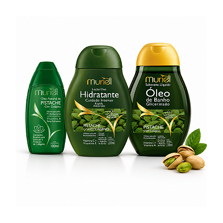 Kit Muriel Pistache com Colágeno Óleo + Hidratante + Sabonete