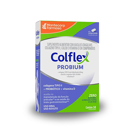 Colflex Probium Colágeno Tipo II 40mg + Probiótico + Vitamina D 30 Comprimidos