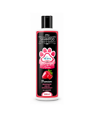 Shampoo Premium Morango do Amor 300 ML Caes e Gatos