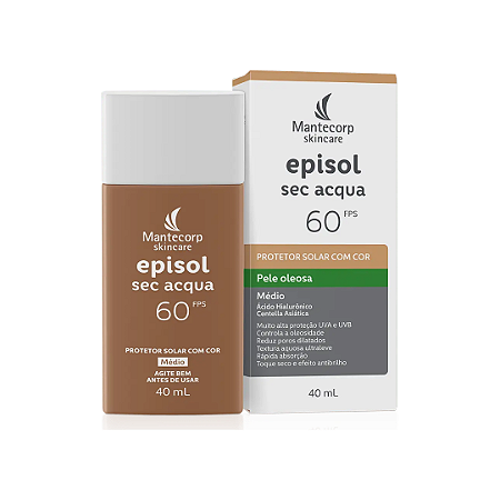 Protetor Solar Facial Episol Sec Acqua Com Cor FPS 60 Médio 40ml