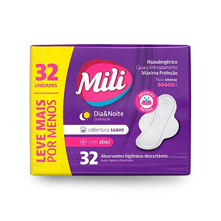 Absorvente Mili Dia Noite Suave 32 Unidades Com Abas