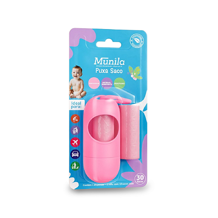 Puxa Saco Dispenser Munila Rosa com 2 Refis