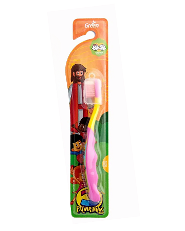 Escova Dental Infantil 3 Palavrinhas Rosa Extra Macia de 0 a 3 Anos Green