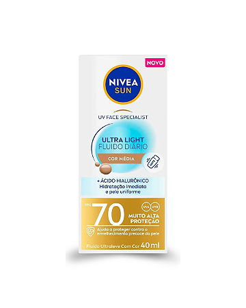 Protetor Solar Facial NIVEA Sun UV Face Specialist Ultra Light Fluido Diário FPS 70 Cor Média 40ml