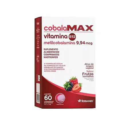 Vitamina B12 Cobalamax 60 Comprimidos Mastigáveis Herbamed