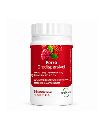 Ferro 3 Microencapsulado Lipofer 10mg OroFlash Sabor Frutas Vermelhas – Pote com 30 Comprimidos Orodispersíveis