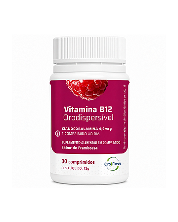 Vitamina B12 GFP 9,9 mcg OroFlash Sabor Framboesa – Pote com 30 Comprimidos Orodispersíveis