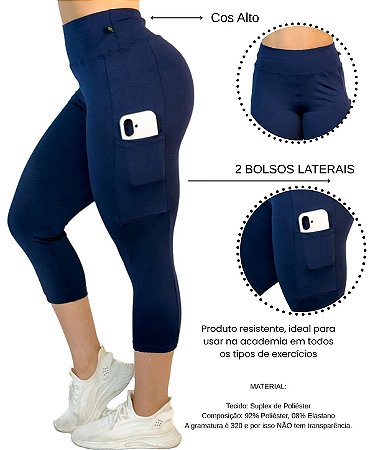 Calça corsário com bolso pra celular/suplex em poliéster
