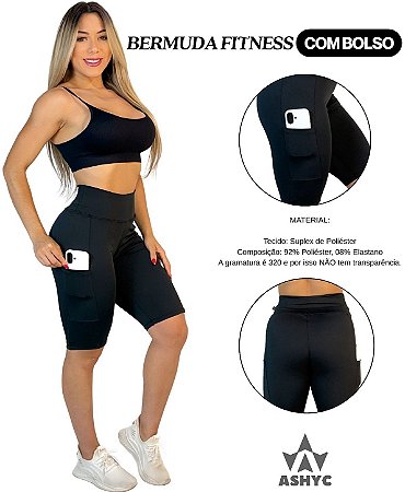 bermuda ciclista com bolso lateral/suplex em poliéster