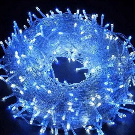 PISCA 100 LED 8 FUNÇÕES AZUL COM FIO TRANSPARENTE 127V  2,3W