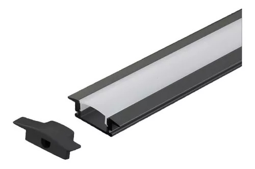 Perfil de LED 17x7mm / Cor preta / Embutir