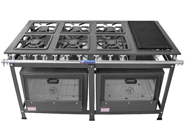 FOGÃO TRADICIONAL BAIXA PRESSÃO - 6 BOCAS 3QS/3QD – COM CHAPA E COM FORNO PORTA DE VIDRO - MR. FOGÕES - REF. 600012